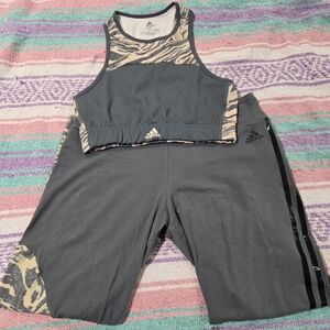 Adidas x Zoe Saldana Gray and Animal Print Activewear Set